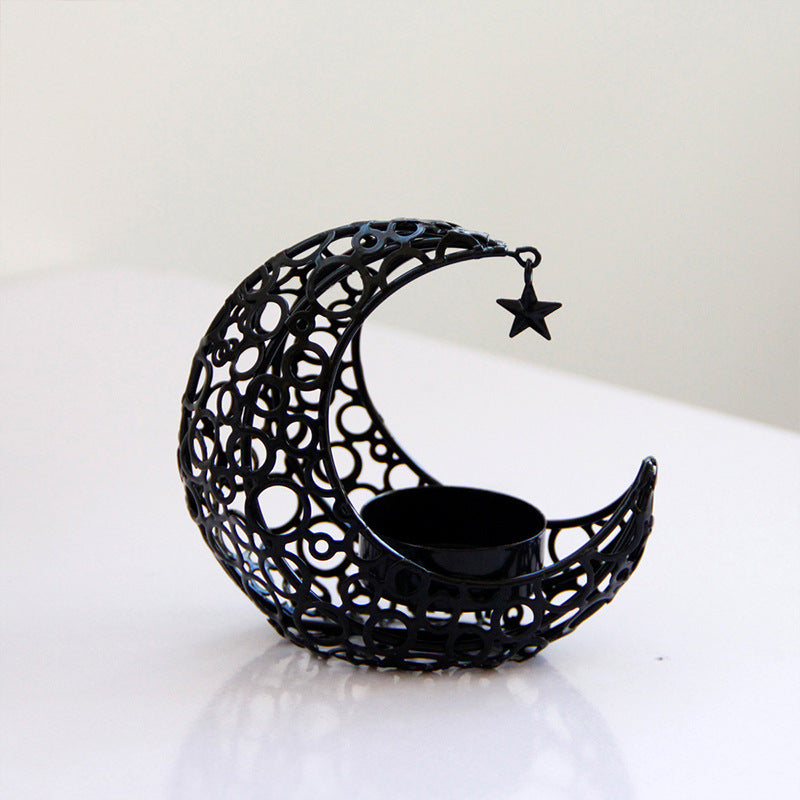 Crescent Black Gold Metal Candle Holder