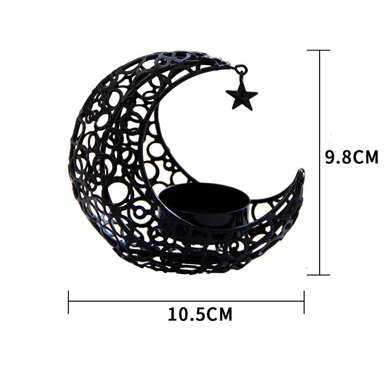 Crescent Black Gold Metal Candle Holder