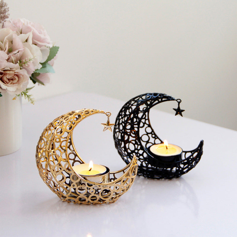 Crescent Black Gold Metal Candle Holder