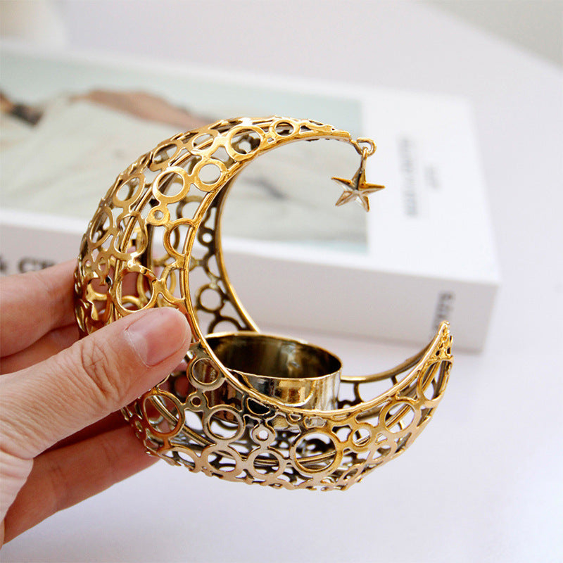 Crescent Black Gold Metal Candle Holder