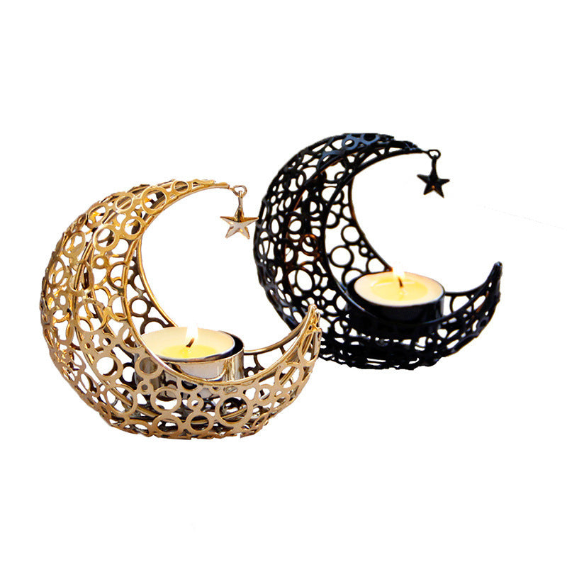 Crescent Black Gold Metal Candle Holder
