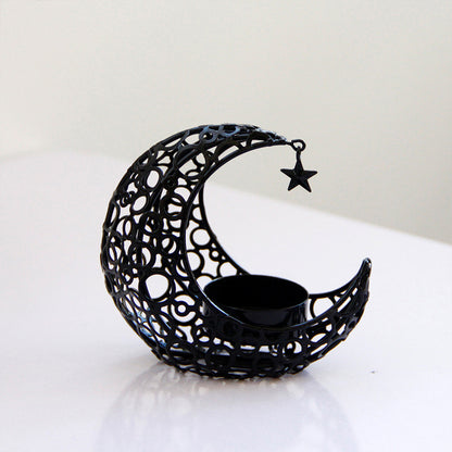 Crescent Black Gold Metal Candle Holder