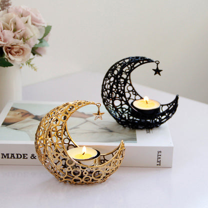 Crescent Black Gold Metal Candle Holder