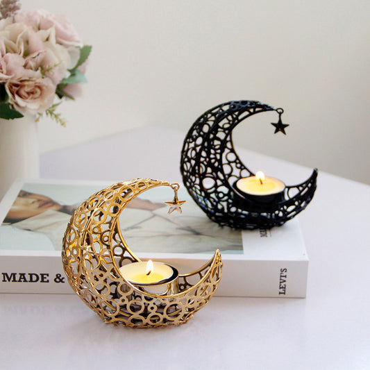 Crescent Black Gold Metal Candle Holder