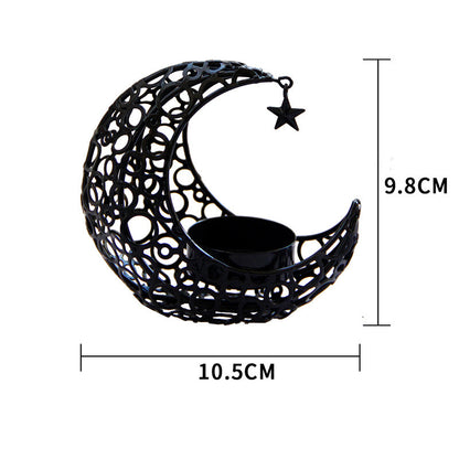 Crescent Black Gold Metal Candle Holder