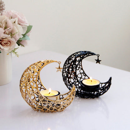 Crescent Black Gold Metal Candle Holder