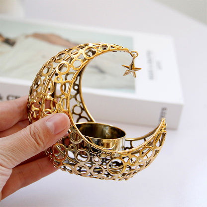 Crescent Black Gold Metal Candle Holder